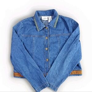 Vintage Studio Ease Lightweight Denim Jacket Embellished w/ Ribbon Edges size 8